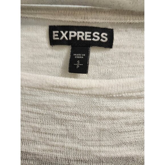 Womens Express Lightweight White Gray Stripe Sweater Scoop Neck Side Tie Size S - Picture 10 of 10